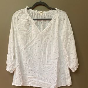 Dylan, eyelet shirt, looks like cotton, but it’s a soft rayon
